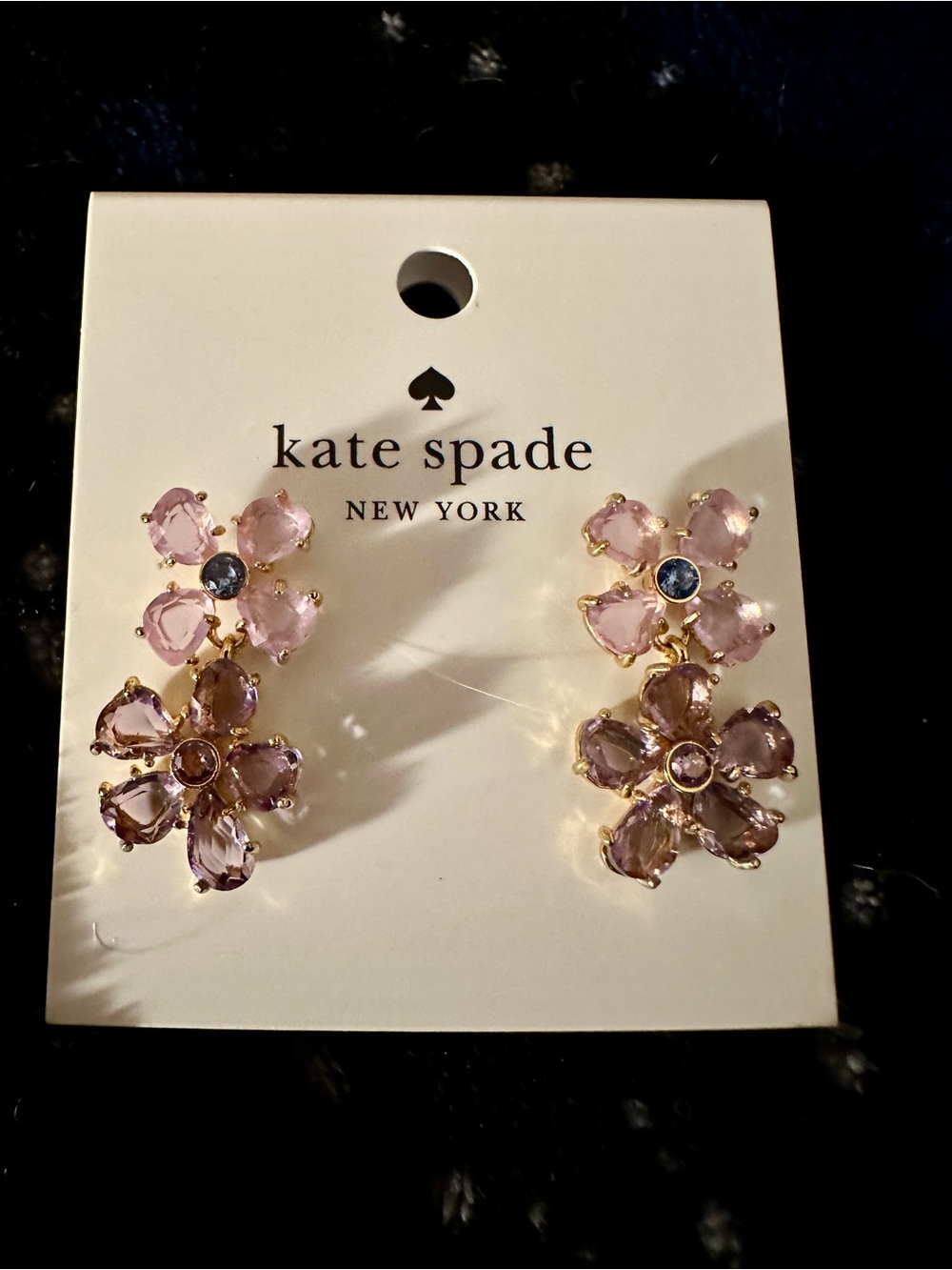 Kate Spade Paradise Pink & Purple Floral Crystal Drop Earrings NWT - Picture 1 of 3